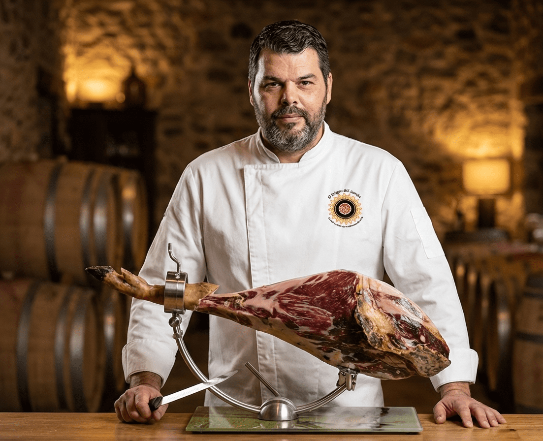 David González Navarro con pieza de jamón ibérico seleccionada — El Origen del Jamón