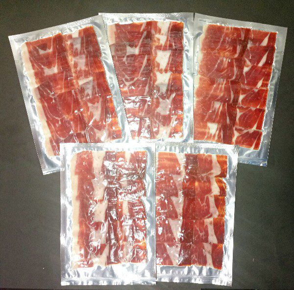 Sobres de jamon iberico loncheado al vacio cortado a cuchillo David Gonzalez